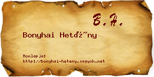 Bonyhai Hetény névjegykártya